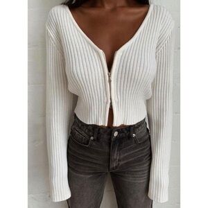 Tiger Mist Cream Ribbed Crop Top M